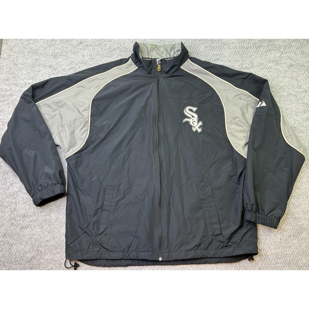 Majestic Chicago White Sox Mens XL Black Gray Full Zip Windbreaker Jacket MLB